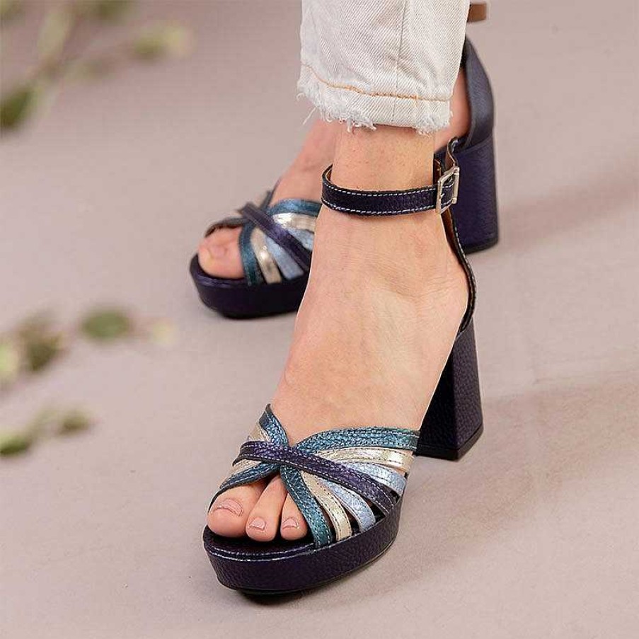 La Leopolda | Sandalias Altas Azul Metal Aleli